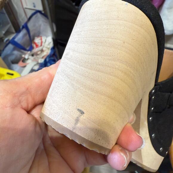 J Crew Black Wooden Clogs Faux Suede With Braided Strap Size 8 - Picture 8 of 10